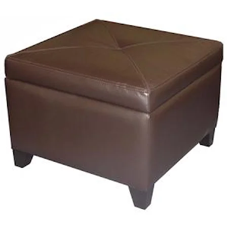 Miles Leather Square Storage Ottoman with Center Button-Tufting